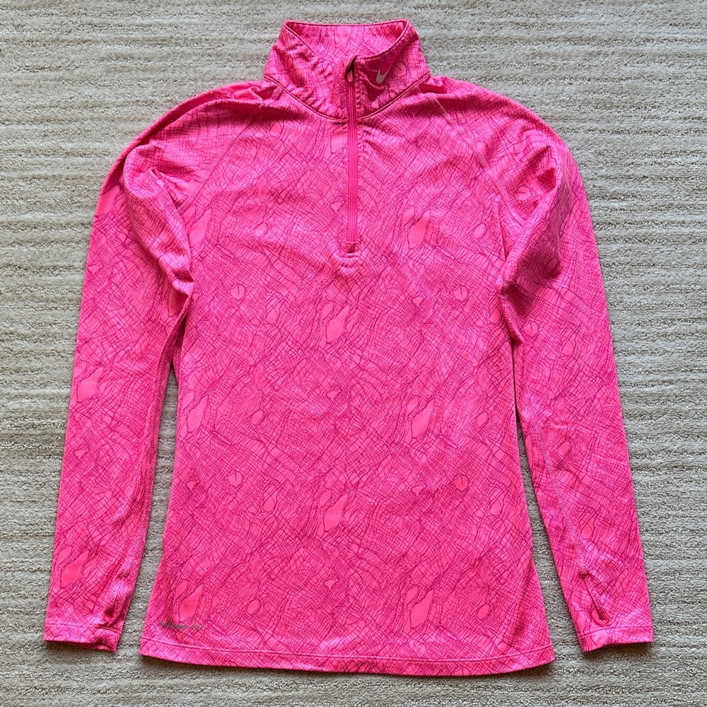 EUC Nike Pro Combat 1/4  Zip Therma-Fit Pullover Fitted DriFit Pink Scribble Med